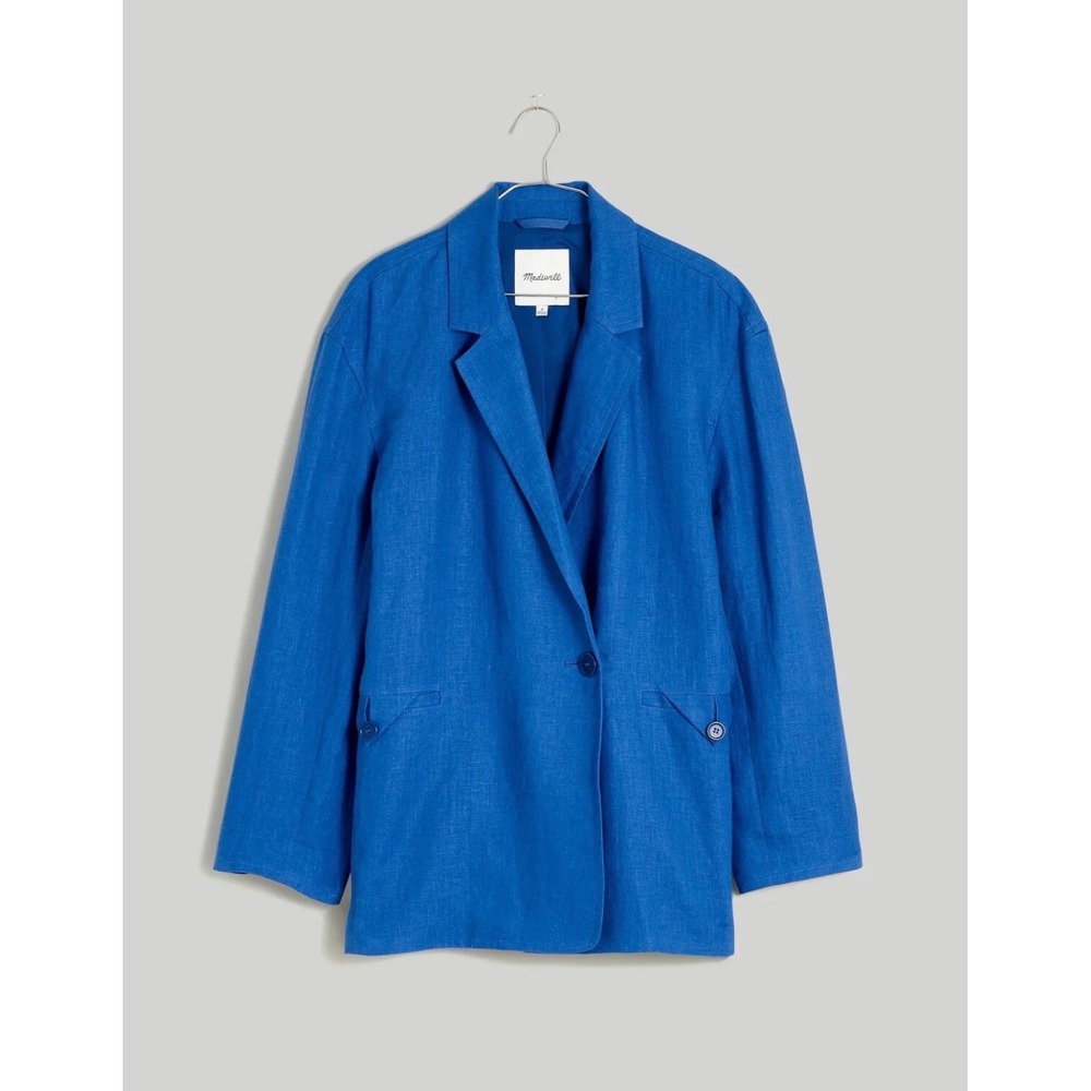 Madewell Linen Blazer XL Blue Oversized‎ Coastal Grandma Jacket Relaxed